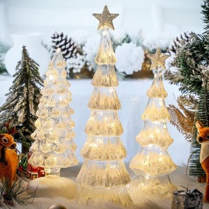 3 Pack Glass Lighted Christmas Tree Tabletop Glitter Christmas Centerpieces Decoration. - 1 of 4