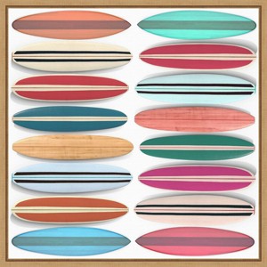 16" x 16" Surfboard Pattern by Edward M Fielding Framed Canvas Wall Art - Amanti Art: Vibrant Teal & Orange Decor - 1 of 4