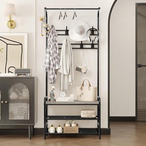 Entrance Cloakroom, 4-in-1 Entrance Shoe Tree, 3 Tier Storage Shelf With 8 Movable Hooks, Multifunctional Entrance Cabinet, Shoe Cabinet Entrance - 1 of 4