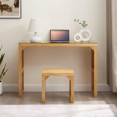 VYNXARIA Pine Dining Bench and Table,Indoor Wood Bench,Tempered glass included,Natural