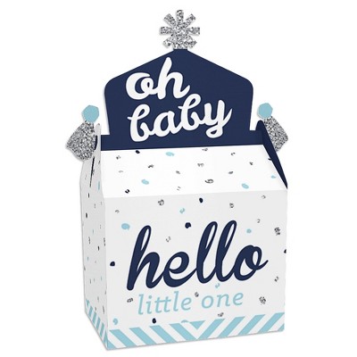 Big Dot of Happiness Hello Little One - Blue and Silver - Treat Box Party Favors - Boy Baby Shower Goodie Gable Boxes - Set of 12