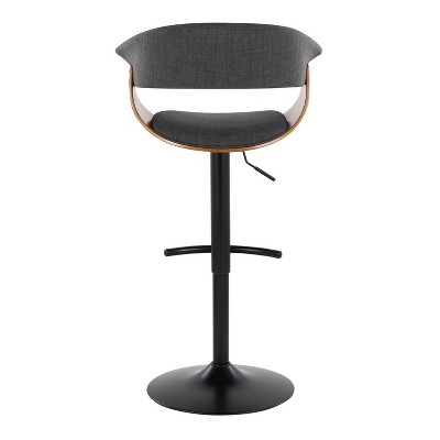 Adjustable Charcoal Fabric and Black Metal Swivel Barstool Set