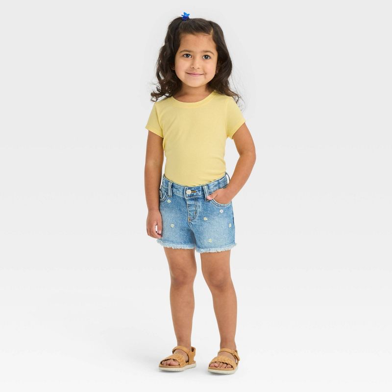 Toddler Girls' Daisy Embroidered Jean Shorts - Cat & Jack™ Blue, 4 of 9