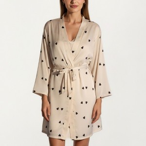 Anna-Kaci Lounge Women's 2-Piece Set Satin Polka Dot Slip Dress with Spaghetti Straps and Matching Tie Waist Robe Layer - 1 of 4