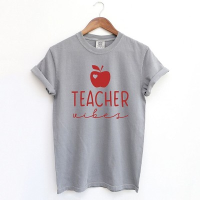 Simply Sage Market Women's Teacher Vibes Cursive Apple Short Sleeve Garment Dyed Tee
