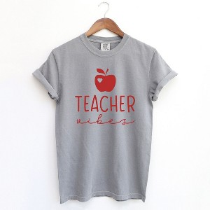 Simply Sage Market Women's Teacher Vibes Cursive Apple Short Sleeve Garment Dyed Tee - 1 of 2