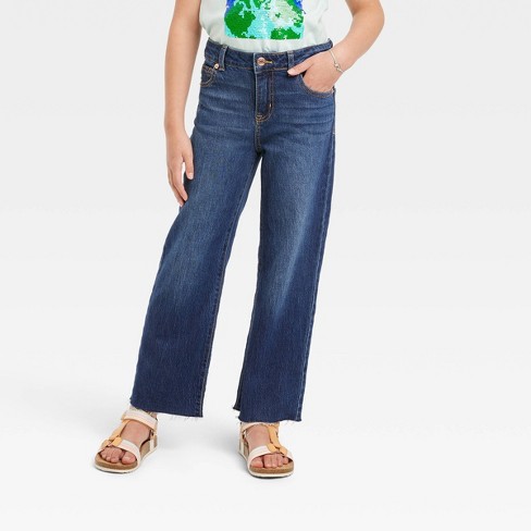 Girls' Mid-rise Wide Leg Crop Jeans - Cat & Jack™ Dark Wash 8 : Target