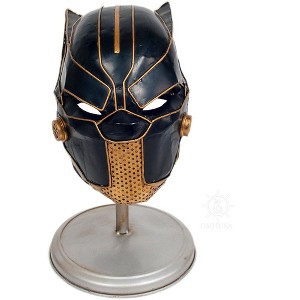 Black Panther Style Helmet – 13" Handmade Iron Collectible with Stand By Old Modern Handicrafts - 1 of 4