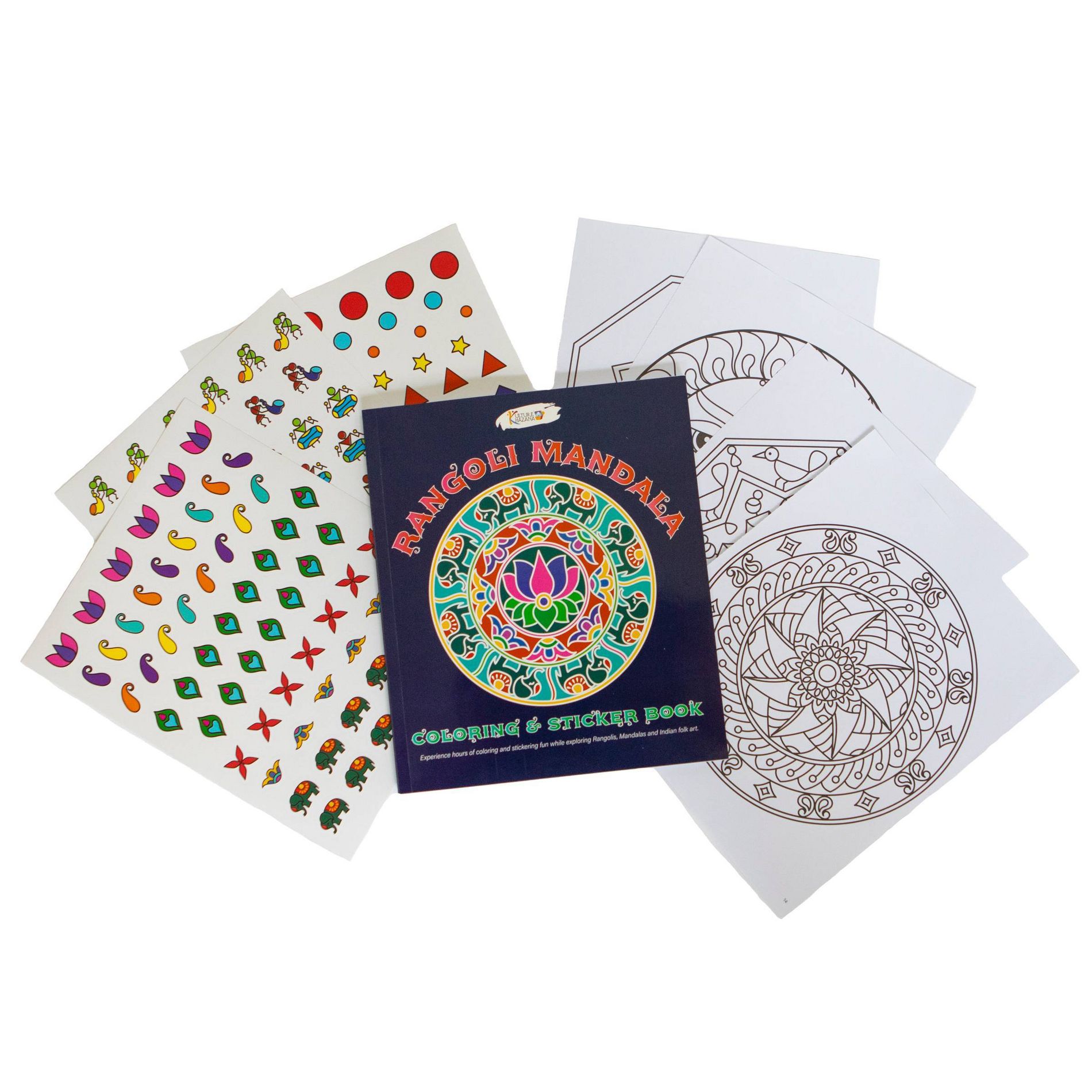 Kulture Khazana Rangoli Mandala Coloring and Sticker Book: Art & Travel, Religious-themed Loose-Leaf Format