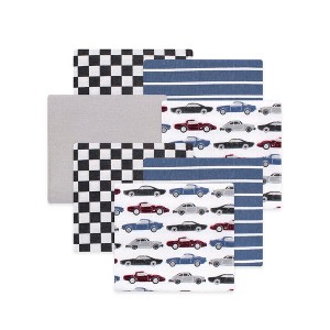 Little Treasure Hudson Baby Boys Cotton Poly Flannel Receiving Blankets Multipack, Blue Vintage Cars, 30x30 inches - 1 of 2