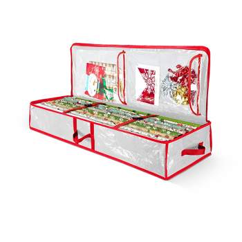 Hastings Home Wrapping Paper Upright Storage Box for 20 Rolls of 40 Gift  Wrap With Lid, Dividers and Handles - Red With Green Handles