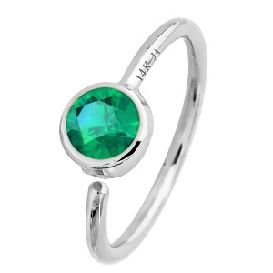 Jewelry Avalanche 20G 14K Gold Bezel Set Emerald Nose Hoop Ring, 8mm, May Birthstone - 1 of 3