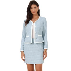 INSPIRE CHIC Women's Outfits Plaid Tweed Short Blazer and Skirt Suit Set 2 Pieces - 1 of 4