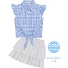 Girls' Summer 2-Piece Outfit Short Sleeve Button-Down Shirt with Layered Ruffle Skirt Set - 2 of 4