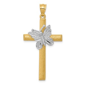 Black Bow Jewelry 14k Two Tone Gold Butterfly Cross Pendant, 22 x 43mm - 1 of 4