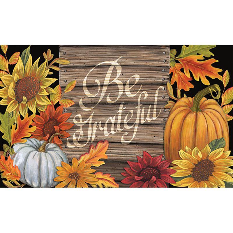 Briarwood Lane Be Grateful Thanksgiving Doormat Fall Floral Pumpkin Indoor Outdoor 30" x 18", 1 of 5