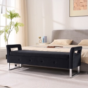 KWPZQEB 67.91" Storage Ottoman, Velvet Footstool w/ Armrests & Metal Legs, Rectangular End of Bed Stool, Storage Soft Bench for Bedroom, Entryway - 1 of 4