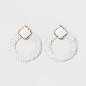 SUGARFIX by BaubleBar Enamel Studs Beaded Hoop Earrings - White, Women