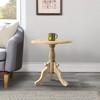 Royal Hampton Intricately Carved Round Top Mango Wood Side End Table with Pedestal Base, White - - 2 of 4