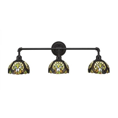 Toltec Lighting Vintage 3 - Light Vanity in  Dark Granite with 7" Ivory Cypress Art Glass Shade