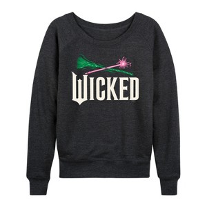 Women's - Wicked - Wand And Broomstick Logo Lightweight French Terry Wide Neck Long Sleeve Graphic Shirt - 1 of 4