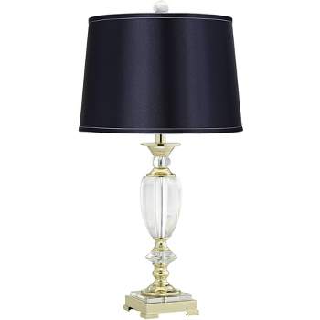 Vienna Full Spectrum European Style Table Lamp 28.75" Tall Brass Faceted Clear Crystal Urn Navy Blue Hardback Drum Shade Living Room Bedroom