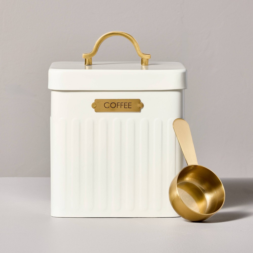 Metal Coffee Tin with Scooper Cream/Brass - Hearth & Hand with Magnolia