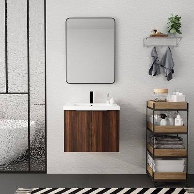 Vynxaria Bathroom Cabinet With Sink,Soft Close Doors,Float Mounting Design,24 Inch For Small Bathroom