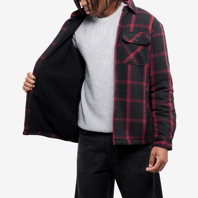 X RAY Men's Cotton Plaid Flannel Shirt Jacket With Faux Shearling Lining in WHITE/BLACK Size XL — фото 5