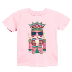 Pink and Teal Nutcracker Patchwork Print - Youth Short Sleeve Graphic T-Shirt and Toddler Short Sleeve Graphic T-Shirt - 1 of 3