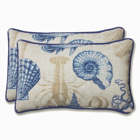 2 Piece Outdoor Lumbar Pillows Sealife Pillow Perfect Nautical Beach Decor UV Resistant