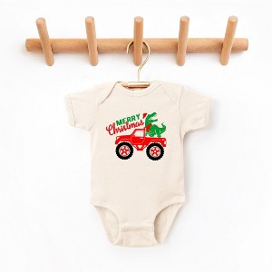 The Juniper Shop Christmas Dino Truck Baby Bodysuit - 12 Month - Natural - 1 of 3