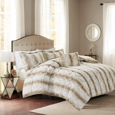 Lyngins 4-Piece Faux Fur Full/Queen Comforter Set, Ultra-Soft Bedding Set with Shams & Decorative Pillow, Oeko-Tex Certified Quilt Bedding Set