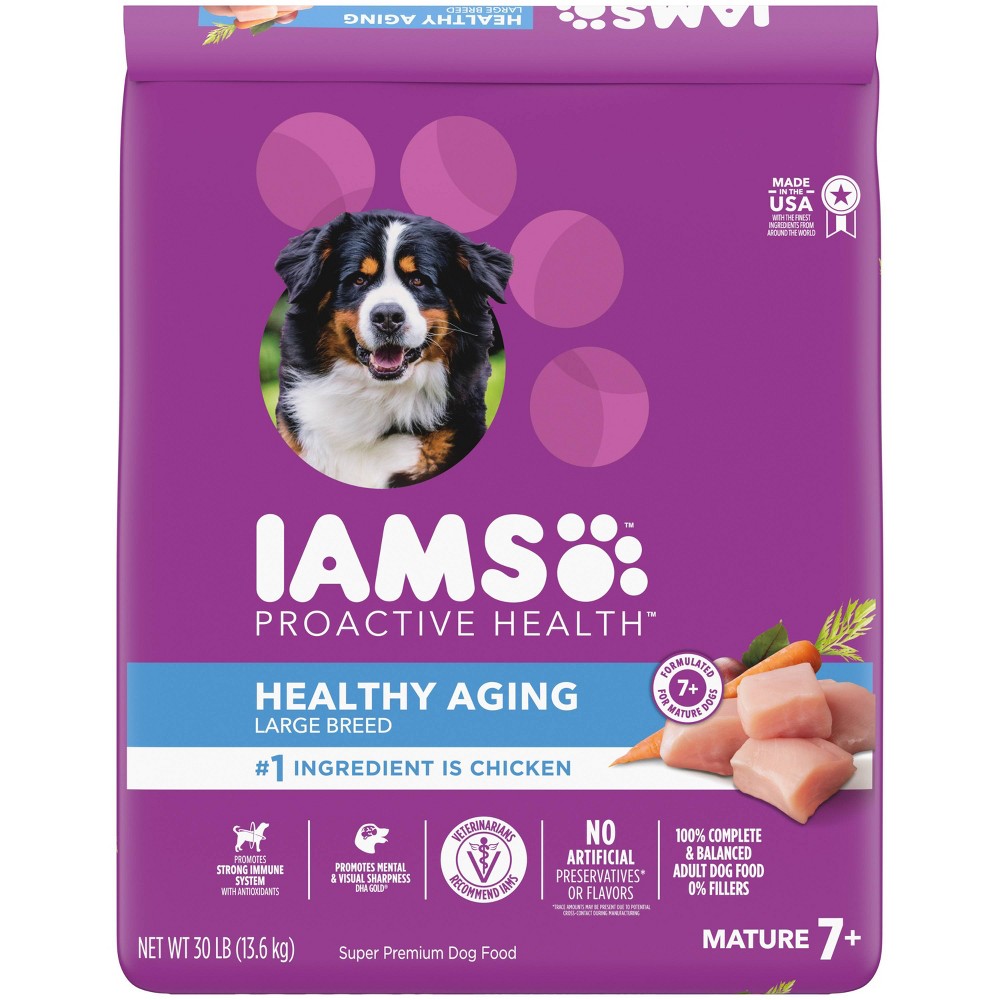 iams healthy aging adult large breed for mature and senior dogs with real chicken dry dog food - 30lbs