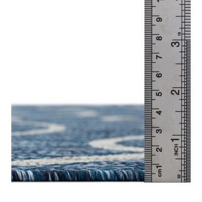 Azure Blue and White Rectangular Synthetic Outdoor Rug, 6' x 9'
