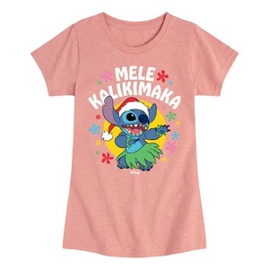 Girls' - Lilo and Stitch - Mele Kalikimaka Hula Stitch Christmas Fitted Short Sleeve Graphic T-Shirt - 1 of 4
