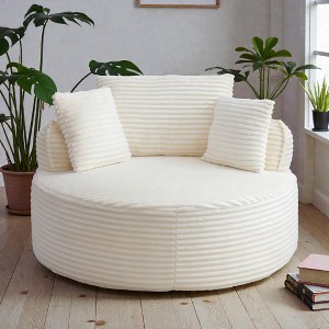 Mshliw Round Lounge Chair with Corduroy Upholstery, Single Sofa, Comfy Floor Chair with Foam and Spring Cushion and Back Pillows for Living Room - 1 of 4