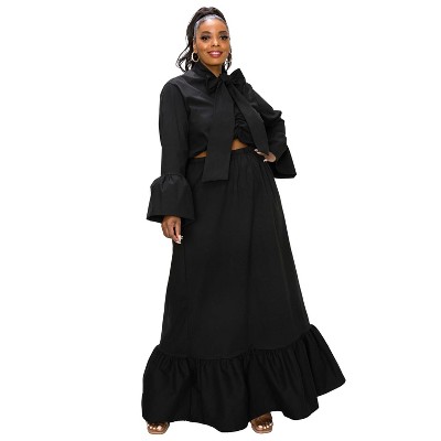 L I V D Women's Poplin Bell Sleeve Top and Maxi Skirt Set