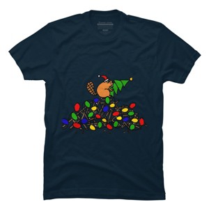 Men's Design By Humans Cool Christmas Beaver dding Lights to Dam By SmileToday T-Shirt - 1 of 4