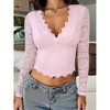 Women's Floral Lace Long Sleeve Crop Top Deep V Neck Low Cut Slim Fit Spring Fall Shirt Going Out Tops - 3 of 4