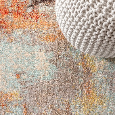 4' x 6' Blue and Orange Abstract Synthetic Area Rug