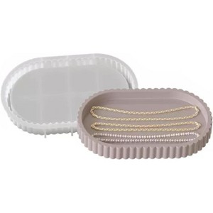 JDICTION Oval Resin Tray Mold with Floral Edge - Silicone Mold for Epoxy, Cement - DIY Home Decor, Office Organizer, Vanity Tray - 1 of 4