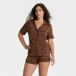Women's Cloud Knit Short Sleeve Notch Collar Shirt and Shorts Pajama Set - Auden™ - 1 of 4