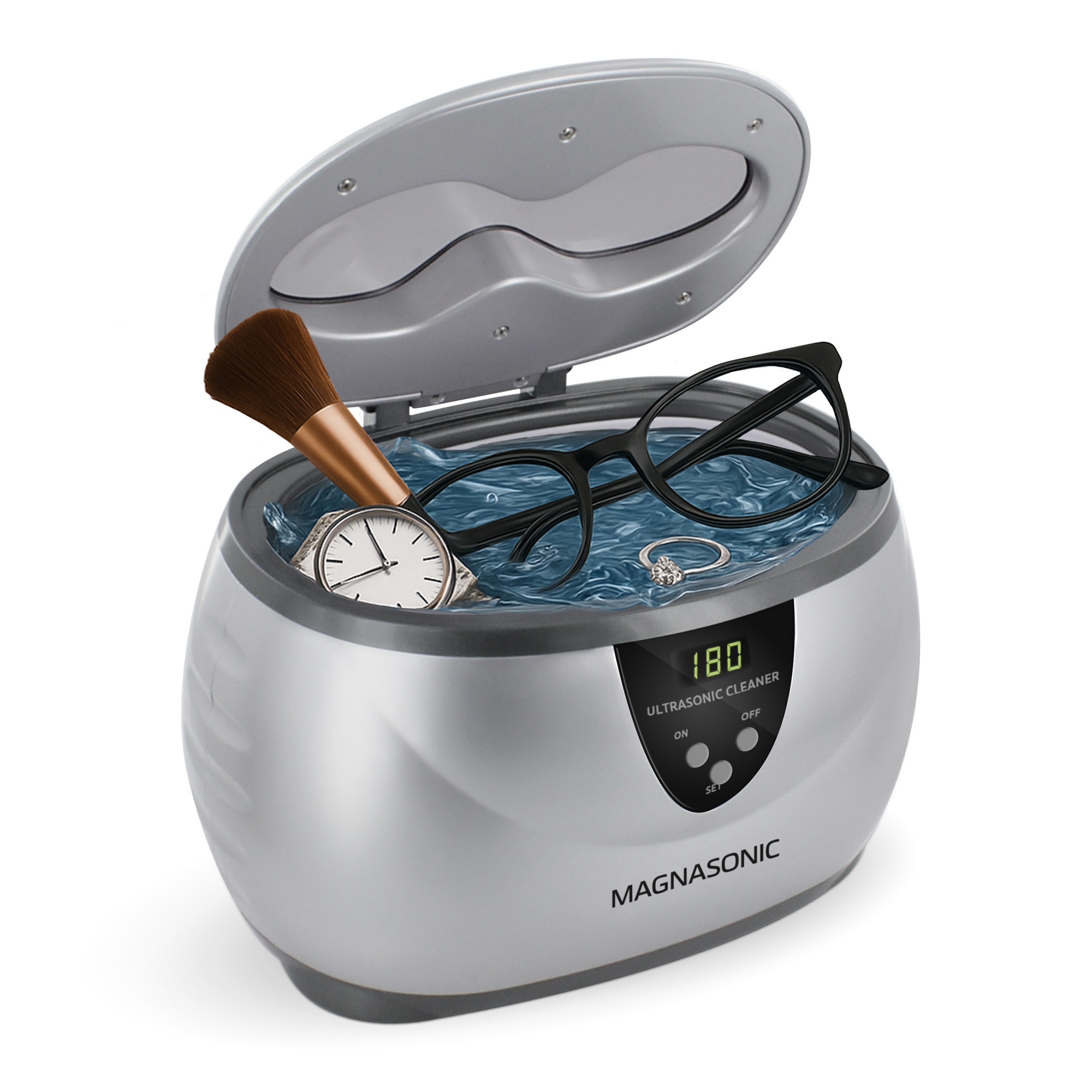 Magnasonic Professional Ultrasonic Jewelry Cleaner Machine, 20oz Tank for Rings, Necklaces, Glasses, Watches, & Dentures - Silver