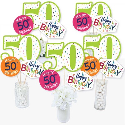 Big Dot of Happiness 50th Birthday - Cheerful Happy Birthday - Colorful Fiftieth Birthday Party Centerpiece Sticks - Table Toppers - Set of 15