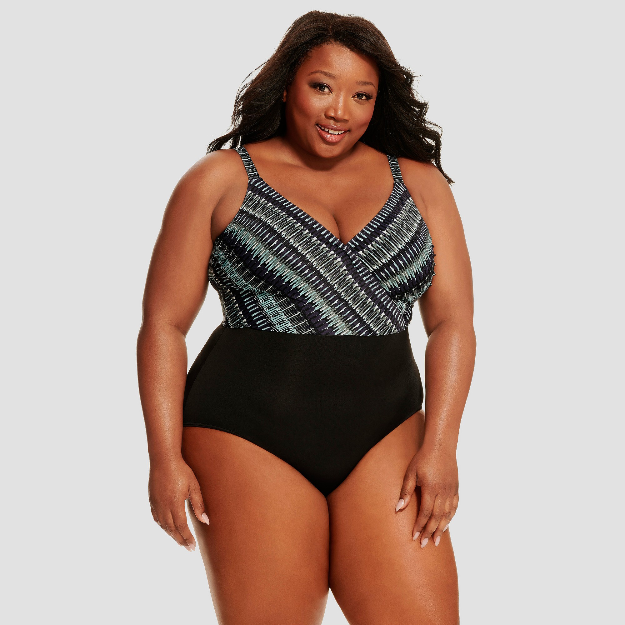 Women's Slimming Control One Piece Swimsuit - Dreamsuit by Miracle Brands  Black/Blue 24W, by Dreamsuit by Miracle Brands
