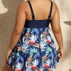 Coolmee Women's Plus Size Bathing Suit Two Piece Printed Swim Dress Tummy Control Slimming Swimsuits Pleated V-Neck Swimwear 2XL Blue - 2 of 4