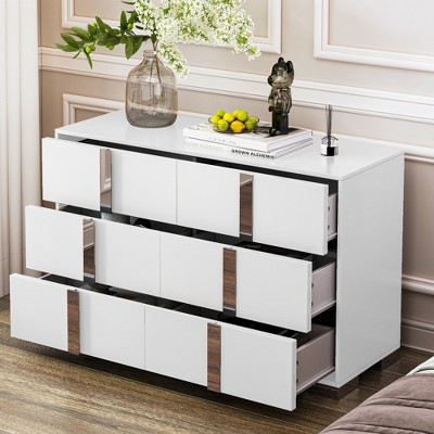 ALEXOUN 47.2" 6 Drawers Elegant Modern Dressers with Silver Grooved Handles & Wide Tabletop,for Bedroom Dressing Room Living Room,White