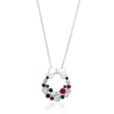 ShineHigh Holiday Wreath Crystal Pendant Necklace – Available in Champagne, Clear, and Multi-Colored Crystals with Rhodium or Goldtone Finish