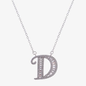Anna-Kaci Silver Tone Initial Letter Pendant Necklace with Crystal Rhinestone Accents - 1 of 4